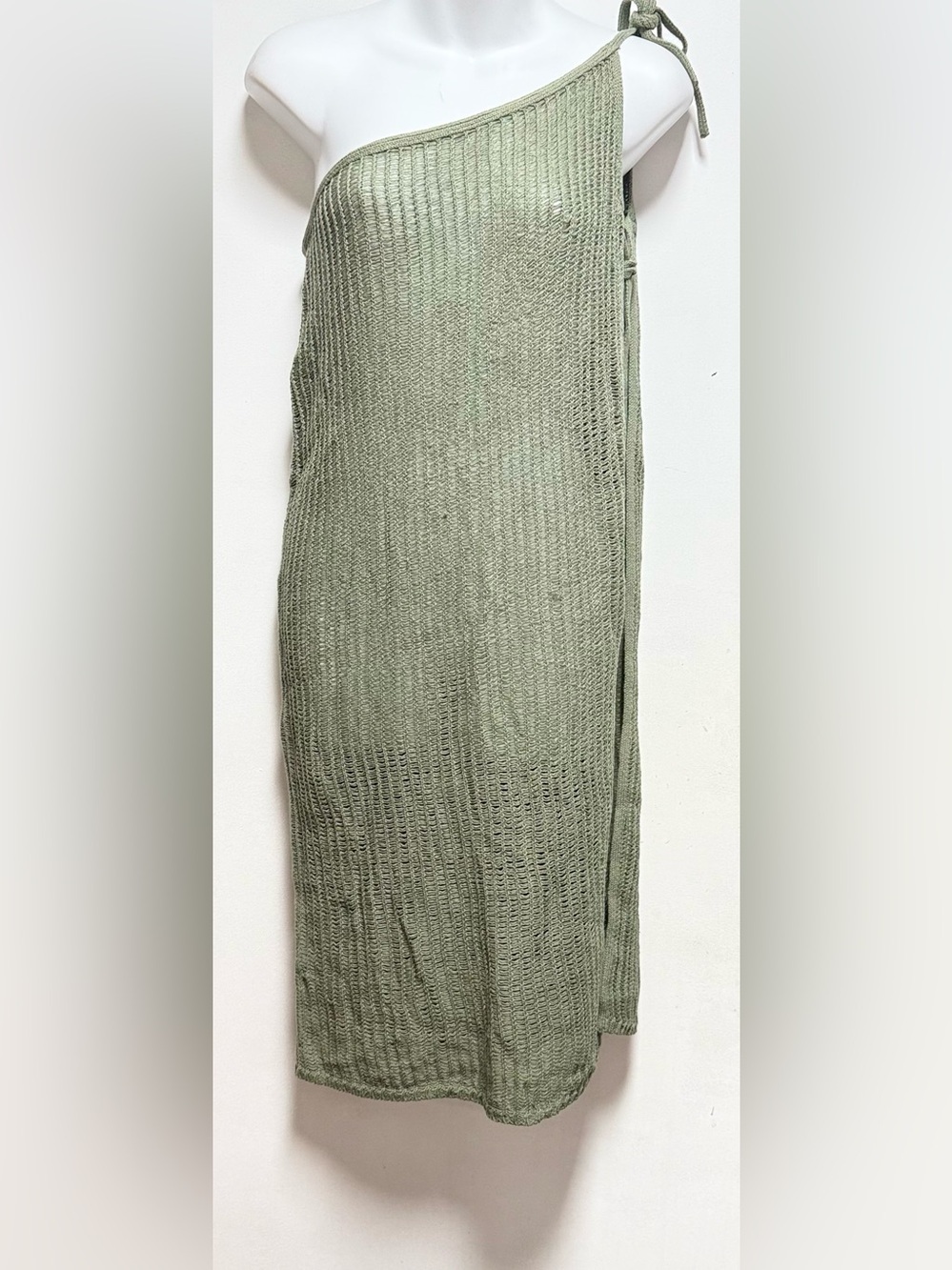 aerie Olive One-Shoulder Knit Swim Coverup Dress